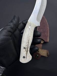 Cuchillo de caza con hoja de acero de Damasco y mango de asta de ciervo, cuchillo de supervivencia para exteriores - Product Image 4