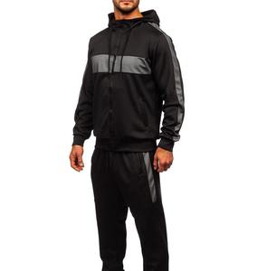 Chándal Deportivo Personalizado para Hombre, con Capucha, Color Negro, Mangas Largas, Bloques de Color, para Otoño, con Bolsillos Laterales, Corte Regular, 100% Poliéster - Product Image 1