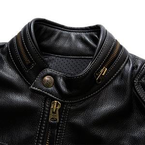 Veste en cuir noir de qualité supérieure pour printemps automne Style moto en cuir de vache naturel Slim Fit Biker Coat - Product Image 3