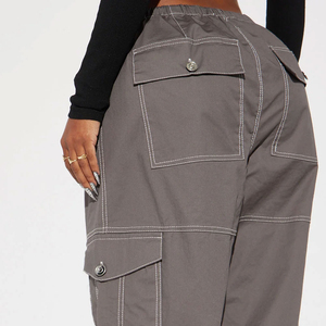 Pantalones Cargo para Mujer con Logotipo Personalizado, Color Gris, Corte Holgado, Cintura Media, Cierre con Cordón, Color Sólido, Estilo Casual, Pantalones Utilitarios Largos - Product Image 5