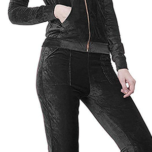 <b>Women</b> Solid Color <b>Velour</b> <b>Tracksuit</b> Hooded Zipper Full Sleeve Skinny Fit Ankle-Length Pants Breathable Casual Autumn Wear - Product Image 5