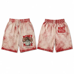 Pantalones Cortos Bermuda Tie Dye para Hombre Money Maker, Cintura con Cordón Ajustable, Estampado Informal, Bolsillo Delantero, Patrón Rojo y Blanco - Product Image 1