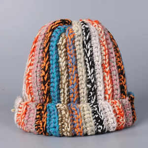 Custom Hand Knitted Knit <b>Cap</b> <b>Winter</b> Warm Colorful Stripes Beanie OEM Service Available Casual Fashion Daily Beanie - Product Image 3