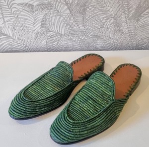 Handmade Raffia Men's Slides: Moroccan Leather <b>Mules</b> - Product Image 2