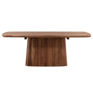 Mesa de Comedor Antigua de Estilo Mediados de Siglo, de Madera de Teca Reciclada, con Bordes Curvos, Base de Pedestal Grande, para Hogar, Cocina o Restaurante - Product Image 2