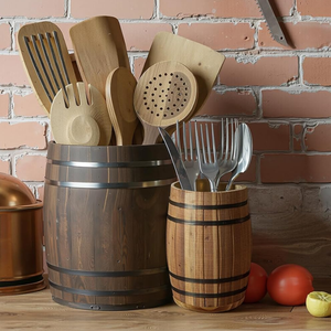 Vietnamese Handmade Rustic Wooden Kitchen Utensils Set Holder Mini Wine Barrel Planter Decoration Cheap Price - Product Image 2