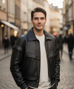 Unisex Brown Real Leather Coated Nonwoven Stand Collar Front Logo Breathable Windproof Eco-Friendly Waterproof <b>Slim</b> <b>Fit</b> <b>Jacket</b> - Product Image 5