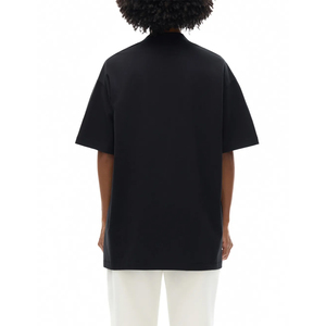 Men's Black Oversized High <b>Collar</b> <b>T</b>-<b>Shirt</b> Short Sleeve Solid Color Knitted Cotton Minimalist Style - Product Image 2