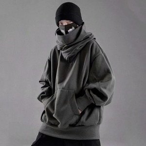 Sudadera con capucha de cuello alto y hombros caídos de alta calidad para hombre, color gris oscuro, estilo oversize, para venta al por mayor - Product Image 4