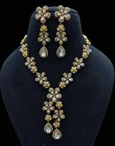 <b>Indian</b> Brass Gold Plated Flower Shape Jewelry Set-Trendy Daily Wear for Women Adjustable Necklace Earrings Set for Anniversary - Product Image 6