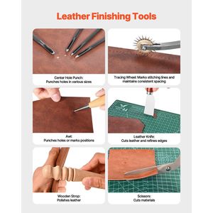 Kit d'outils de travail du cuir portable 92 pièces avec outils de couture, de marquage et de gravure, comprenant un sac de rangement pour le poinçonnage, pour l'artisanat du cuir - Product Image 4