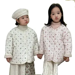 韩式花朵春秋女童外套薄羊毛学步服装套装