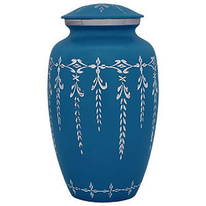 Blue Metal Enamel Cremation Urn Adult <b>Ashes</b> Memorial <b>Casket</b> Custom Pattern Funeral Keepsake - Product Image 2