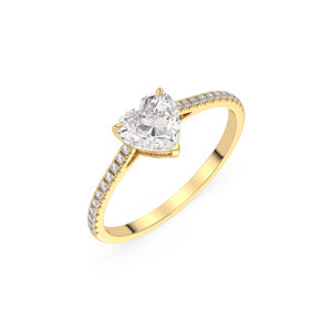 Bague de fiançailles solitaire REYES avec diamant de laboratoire taille cœur de 1,17 carat et pierres latérales, en or jaune massif 14 carats, bijoux fins - Product Image 1