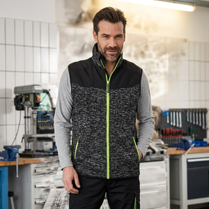 Gilet zippé en polaire noir et gris pour homme avec accents verts, coupe droite, col montant, color block, décontracté, pour l'automne, style workwear, sweat-shirt - Product Image 5