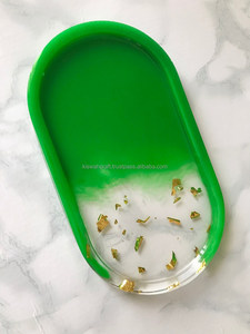 Irish Green Resin Trinket Tray Handmade Vanity Tray Oval Jewelry <b>Ring</b> Dish Unique Home Decor Gold Flakes Multipurpose Gift - Product Image 4