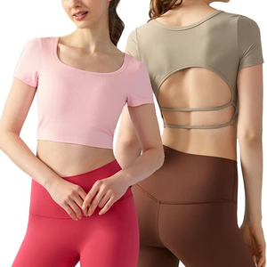 Camiseta Corta de Cuello Cuadrado para Mujer, de Alta Calidad, para Yoga, Ejercicio, Running, Fitness, Top Corto Acanalado para Gimnasio - Product Image 1