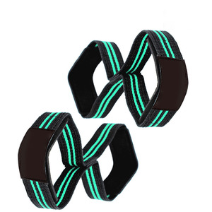 Adjustable Nylon Weightlifting <b>Straps</b> Black with Green Stripes <b>Velcro</b> Closure for Gym Training Unisex - Product Image 3