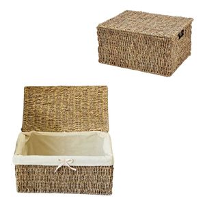 Cesta de Almacenamiento de Mimbre y Fibra Natural con Tapa, Forrada de Algodón, Cesta de Regalo y Almacenamiento, Organizador Ecológico para el Hogar - Product Image 1