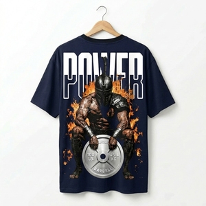 Camiseta Deportiva Personalizada Power Warrior para Hombre, Negra, Manga Corta, Cuello Redondo, Estampado Digital, Corte Holgado, Estilo Urbano, 100% Algodón - Product Image 2