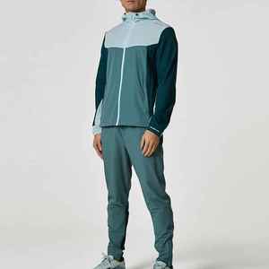 Sports World Men's Hooded Windbreaker Jacket <b>Set</b> Color Blocking Gray Blue Quick Dry Breathable Sporty Summer Outerwear <b>Knitted</b> - Product Image 5