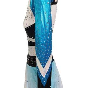 Nouvelle Arrivée Uniformes de Cheerleading en Tissu Extensible de Haute Qualité Bleu Océan Blanc Strass Scintillants pour Scène Personnalisables à 100% - Product Image 3