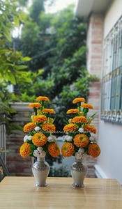 ดอกดาวเรืองดินเผาทำมือสไตล์ธรรมชาติ หัวดอกไม้ประดิษฐ์ตกแต่ง สีส้มเหลืองเขียวตรงกลาง ชุดละ 10 ชิ้น - Product Image 2