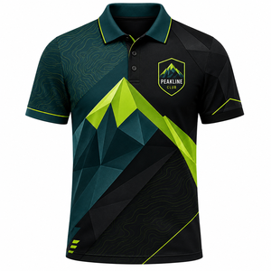 Polo de Manga Corta para Hombre Peakline Club, Diseño Casual de Secado Rápido con Estampado Geométrico de Montaña y Logotipo Frontal - Product Image 1