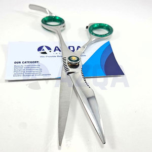 Stainless Steel Professional Right-Handed Hair Cutting Scissors Green Finger <b>Rings</b> Medium Handle Adjustable Screw for Barber - Product Image 2