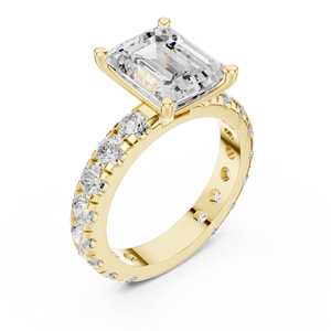 Anillos Clásicos de Compromiso, Boda y Aniversario con Banda Pavé, Diamante Cultivado en Laboratorio de Corte Esmeralda de 3 CT, Color E, VS1, Anillo de Oro Sólido de 14K - Product Image 2