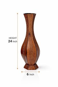 Jarrón de Piso de Madera Tallado a Mano, Recipiente Decorativo Alto Estilo Bambú para Decoración de Vestíbulos de Hotel y Hogar - Product Image 2
