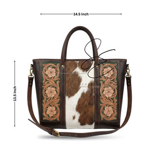 Bolso Tote de Cuero Genuino de Vaca con Diseño Floral Grabado a Mano, Estilo Vintage, Asa Superior, Bandolera, para Viaje y Oficina, para Mujer - Product Image 3
