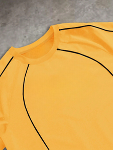 Conjunto Deportivo para Hombre, Camiseta Amarilla de Cuello Redondo y Manga Corta, Pantalones Cortos Negros con Cintura Elástica, Tejido de Poliéster de Secado Rápido, Ropa de Verano - Product Image 4