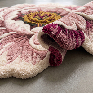 Tapis décoratif rose en forme de fleur, motif pivoine sculptée, texture pétales superposés, 100% laine de Nouvelle-Zélande, antidérapant, luxe - Product Image 5