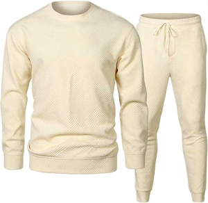 Ensemble de survêtement pour homme à col rond, couleur unie, manches longues, en polyester, vêtements décontractés, coupe régulière, pantalon à cordon de serrage, automne - Product Image 4