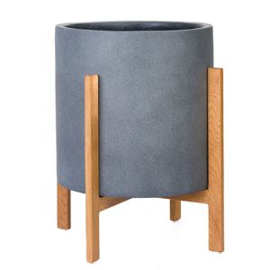 Maceta Moderna de Metal con Soporte de Madera, Acabado Blanco y Beige, para Interiores, Diseño Minimalista - Product Image 5