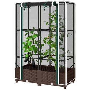 Fioriera rialzata bianca da 118 cm con irrigazione automatica, traliccio e fori di drenaggio - per pomodori e colture - Product Image 1