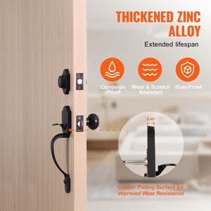 Juego de manija y cerrojo de puerta delantera de un solo cilindro en negro mate, pomo interior con espaciado de orificios ajustable, pernos para puertas y ventanas - Product Image 6