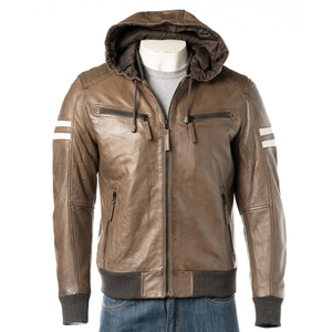 <b>Men's</b> Custom <b>Leather</b> Bomber <b>Jacket</b> V-Neck Zipper Closure Woolen Silk Shell Casual Outerwear Winter Soft Breathable OEM Service - Product Image 4