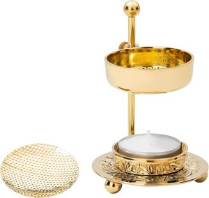 Support de brûleur à charbon de bois en résine d'encens en laiton pur avec bol réglable brûleur d'encens en or pour parfum d'intérieur - Product Image 1