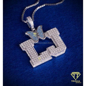 Custom LJ Butterfly Initial Pendant Necklace <b>Iced</b> <b>Out</b> Micro Pave Cubic Zirconia Hip Hop Jewelry with Box <b>Chain</b> for Men Women - Product Image 4