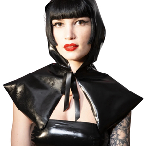 Cape à capuche en cuir PU noir pour femme avec décoration en nœud, combinaison sexy, lingerie, costume - Product Image 1
