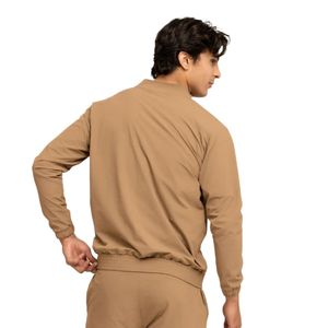 <b>Men's</b> Camel Brown Bomber <b>Jacket</b> Casual <b>Lightweight</b> Zip Up Stand Collar <b>Jacket</b> Ribbed Hem Custom Wholesale - Product Image 6