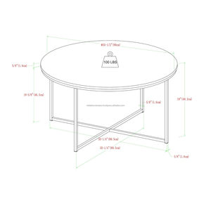 <b>Walker</b> Edison Cora 36-Inch Modern round Faux Marble Top Coffee Table with Walnut and Gold X-Base Hand Painted for Living Room - Product Image 2