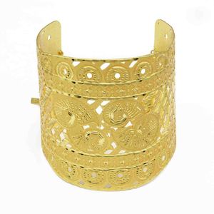 Bracelet manchette large en laiton plaqué or 14K 18K 24K, design traditionnel, bijoux de mode pour femme, vente en gros - Product Image 2