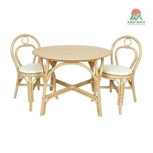 Juego de Mesa y Sillas de Ratán para Niños Nhat Minh, Estilo Tropical Redondo, Muebles Ecológicos para Interiores, Diseño de Respaldo Windsor - Product Image 1