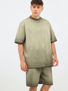 Men's Solid <b>Olive</b> <b>Green</b> Terry Cotton V-neck <b>T</b>-<b>Shirt</b> Shorts Set Casual Summer Wear Breathable Knitted Elastic Waist Custom Logo - Product Image 4