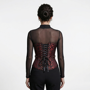 Corsé Gótico Transpirable de Encaje con Control Medio, Rojo y Negro, para Verano, Corsés COSH, Bustiers Sexys para Adelgazar la Cintura - Product Image 2