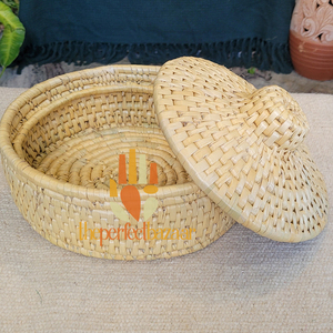 Cesta de Almacenamiento Biodegradable de Hierba Moonj Natural, Mini Cesta con Tapa y Asa, Ecológica - Product Image 2