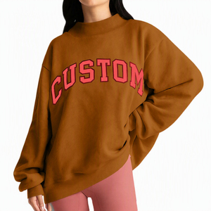Custom Dark Navy Women Drop Shoulder Oversized Mock Neck Fleece Sweatshirt Soft Loose Fit Pullover Wholesale USA <b>UK</b> Europe EU - Product Image 2
